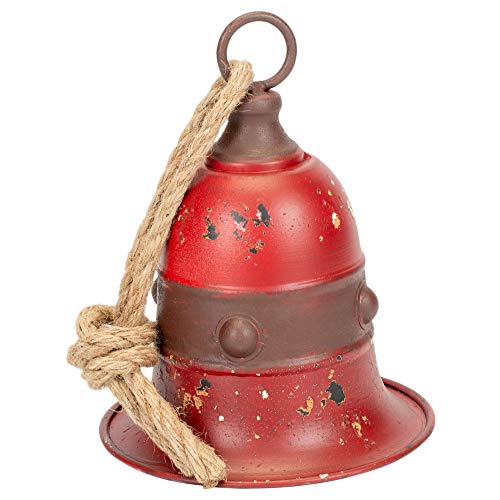 Your Heart's Delight Wide Lip Bell with Rope Distressed Red 9 x 6 Metal Christmas Holiday Figurine