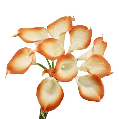 Angel Isabella, LLC 20pc Set of Keepsake Artificial Real Touch Calla Lily with Small Bloom Perfect for Making Bouquet, Boutonniere,Corsage (Orange Trimmed)
