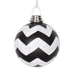 Vickerman 395431-4 White-Black Plastic Matte-Glitter Chevron Ball Christmas Tree Ornament (4 pack) (M143377)