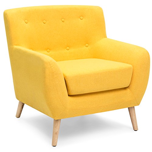 Best Choice Products Mid-Century Modern Linen Upholstered Button Tufted Accent Chair for Living Room, Bedroom - Yellow