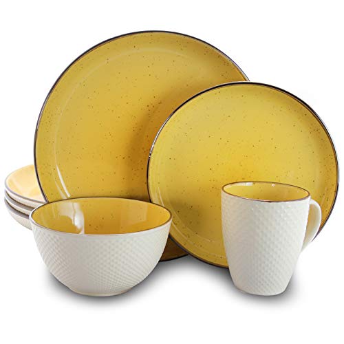 Elama EL-MELLOWYELLOW Mellow-Yellow 16-Piece Dinnerware Set, 16pc, Yello and white
