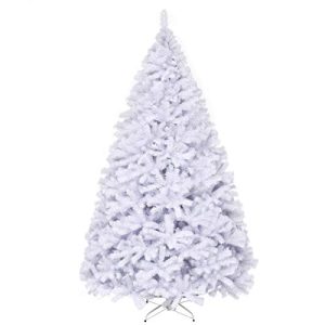 LuckTree White Christmas Tree, Classic Pine Christmas Tree, Artificial Hinged Christmas Tree with PVC Material and Metal Stand, Suitable for Indoor and Outdoor Decoration, Easy to Assemble (9 FT)