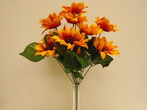 Phoenix Silk ORANGE Sunflowers Bush Satin 11 Artificial Flowers 19 Bouquet 4664OR