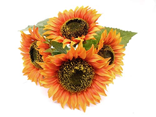 Phoenix Silk Sunflowers Bush Artificial Silk Flowers 4-80096OR 11 Bouquet Orange