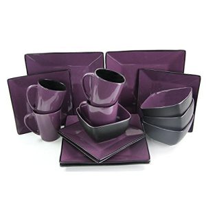 Elama 16 Piece Loft Modern Premium Stoneware Dinnerware Set with Complete Settings for 4, Mulberry