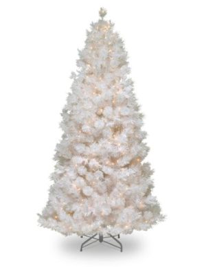 National Tree 7.5 Foot Wispy Willow Grande White Slim Tree with Silver Glitter and 500 Velvet Frost White Lights, Hinged (WOGW1-304-75)