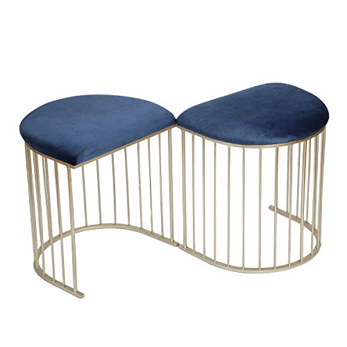 Decent Home A Pair Makeup Stool Chair Seat Footstool Bench Dressing Table Vanity Velvet Metal Semicircle Gold/Blue 12.5915.7418.11
