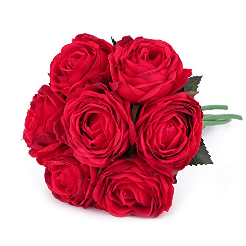 XiSheng Artificial Flowers Fake Silk Rose Flower Bouquet Floral Plants Decor for Home Garden Wedding Party Decor Decoration (Red)