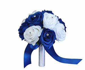 Angel Isabella Rose Bouquet-Horizon Royal Blue and White in 8-inch Diameter Perfect for Bridesmaid Bouquet Flower Girl