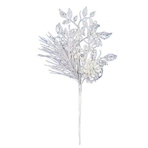 Vickerman 555538-10 White Pinecone Glitter Leaf Pick (12 pack) (L185811)