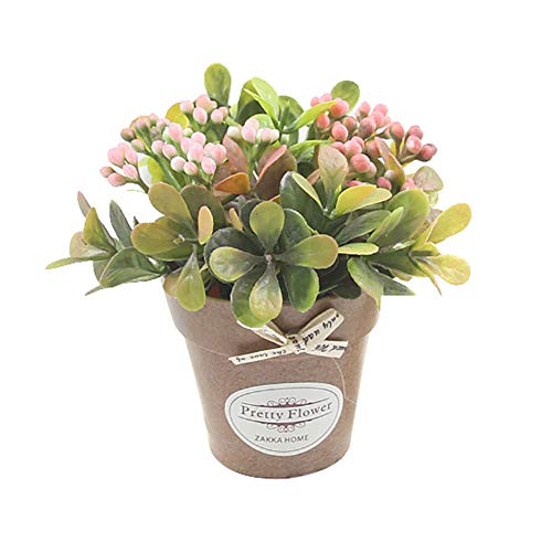 helegeSONG Fake Flowers Silk Plastic Artificial Plant 1Pc Artificial Flower Berry Ceramic Pot Bonsai Stage Garden Wedding Party Decor for Home,Office,Wedding,Garden, Pool, Gift, Desk, Hotel - Pink