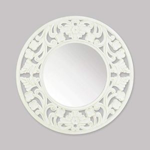 Accent Plus Round White Carved Wood Wall Mirror