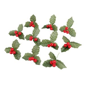 Yetaha 10 Pcs Artificial Leaf + Holly Berries for Wedding Party Home Decoration DIY Christmas Artificial Leaf Flower Silk Leaves