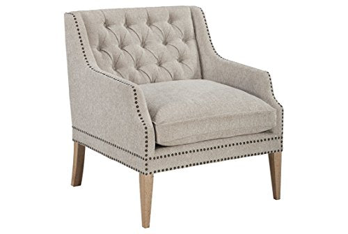 Ashley Furniture Signature Design - Trivia Accent Chair - Casual - Linen-Weave Nautral Color - Natural Finish Legs - Charcoal Nailhead Trim