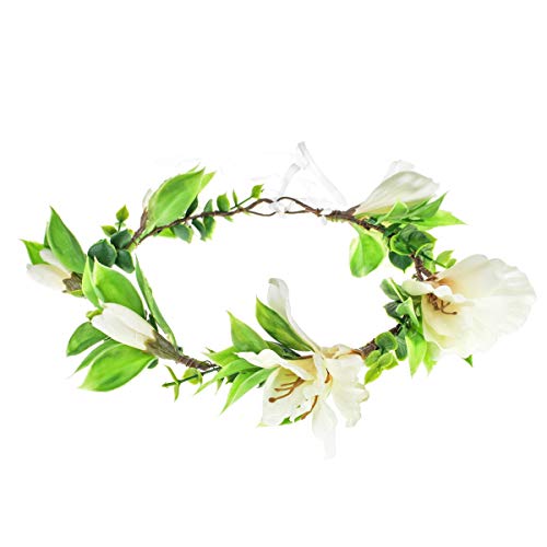 Floral Fall Magnolia Flower Crown Hair Wreath Bridal Flower Maternity Photo Props NS02 (Ivory)