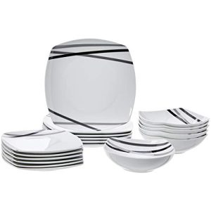 AMZ 18-Piece Square Kitchen Dinnerware Set, Dishes, Bowls, Service for 6, Modern Beams