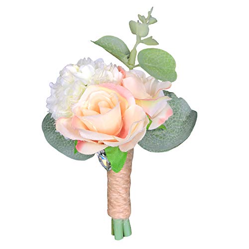 Abbie Home Peach Blush Rose Groomsman Boutonniere Wedding Guest Brooch Pin Flower for Prom Party