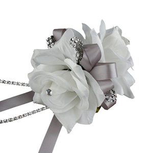 Double White Roses Wrist Corsage for Prom, Party, Wedding