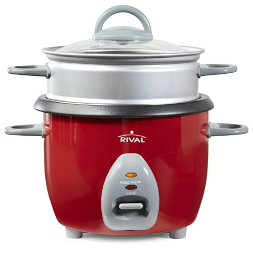 Rival 6-Cup Rice Cooker with Steamer Basket, Red (RC61)