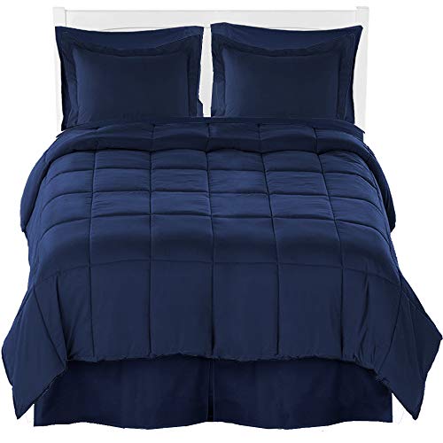 Twin Comforter Set + Sheet Set + Bed Skirt - Premium Ultra-Soft Brushed Microfiber (Comforter Set: Dark Blue, Sheet Set: Dark Blue, Bed Skirt: Dark Blue)