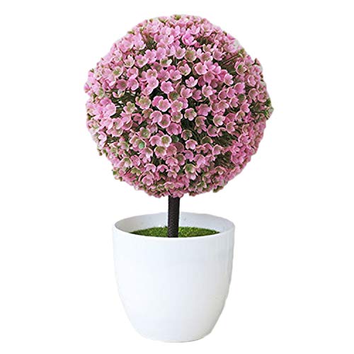 Potted Artificial Flowers Mini Artificial Flocking Plants Plastic Fake Colorful Flowers with White Pot for Party Wedding Home Office Decoration