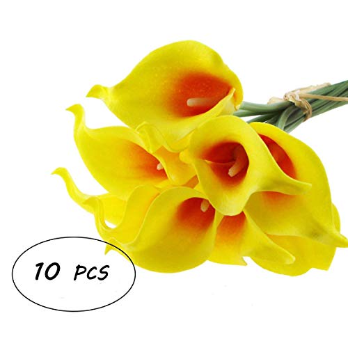 Unigift Beautiful Artificial Real Touch Flower Latex Calla Lily Bouquet for Home Wedding Party Restaurant Decoration-Bunch of 10(Yellow Red)