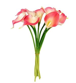 Angel Isabella, LLC 20pc Set of Keepsake Artificial Real Touch Calla Lily with Small Bloom Perfect for Making Bouquet, Boutonniere,Corsage (Hot Pink Trim Ivory Center)