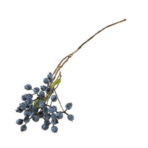 Dolity Artificial Plastic Real Touch Blueberry Fruits Branches Home Wedding Floral Decor Crafts - Blue, 45x25cm