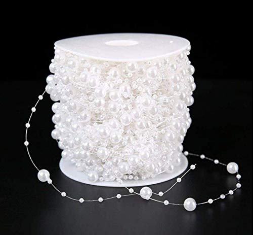 JUXINDA 100 Foot Fishing line Artificial Pearl Beaded Chain Wreath Flower Wedding Party Decoration, Bridal Bouquet, Party Supplies (White)