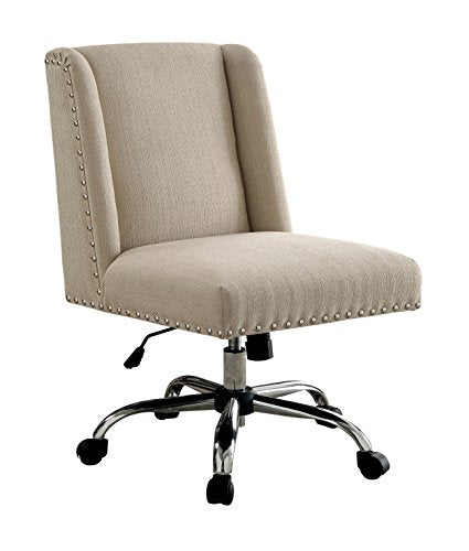 HOMES: Inside + Out IDF-FC642IV Bronzite Wingback Office Chair, Ivory