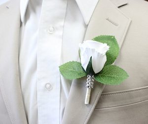 Angel Isabella Boutonniere-Nice Hand-Crafted Rosebud Keepsake Artificial Flower-Pearl Headed Pin Included (White)
