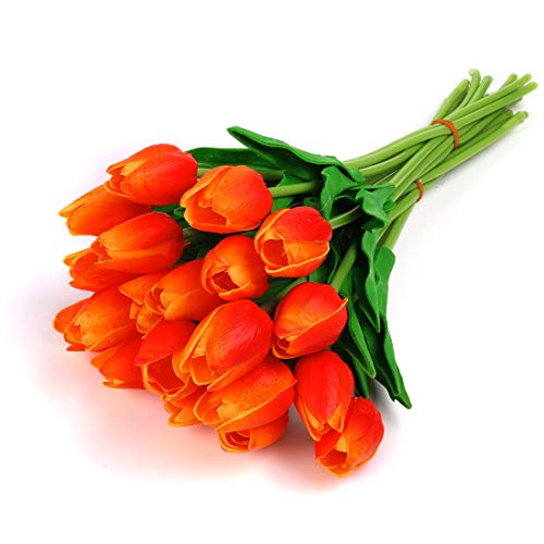FRP Flowers Real Touch Latex Large 19 inch Tulips for Bouquets, vase Arrangements, Home/Office Decor (Pack of 6) (Dark Orange)