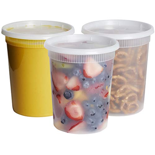 [24 Sets - 32 oz.] Plastic Deli Food Storage Freezer Containers With Airtight Lids