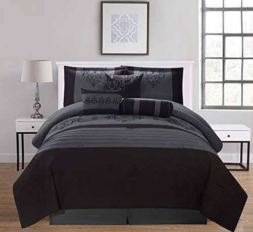 Empire Home 7 Piece Gray & Black Flocking Oversized Comforter Set (California King)