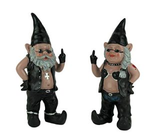 Zeckos Gnoschitt & Gnofun The Naughty Biker Gnome Couple Statues Motorcycle 13 Inch