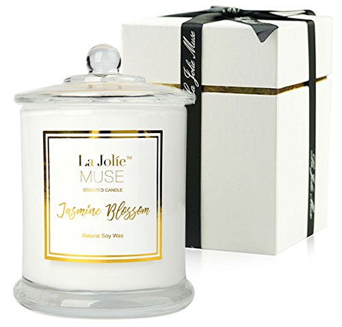 LA JOLIE MUSE Jasmine Scented Candle Gift Natural Soy Wax, 60 Hours Burn Fine Home Fragrance, Glass Jar Candles Gift for Her