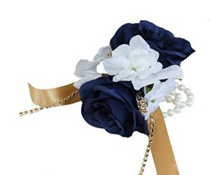 Angel Isabella Build Your Wedding Package-Artificial Flower Bouquet Corsage Boutonniere Rose Calla Lily Navy Gold Wedding Theme (Wrist Corsage)