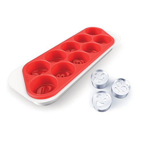 Zoku Cool Moji Ice Tray, Two-Part Mold with Silicone Insert and Plastic Support, Makes 10 Unique Emoticon Cubes, Easy-Release, BPA and Phthalate-Free