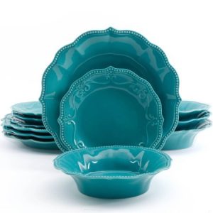 The Pioneer Woman Paige 12-piece Crackle Glaze Dinnerware Set, Turquoise