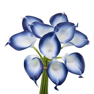 Angel Isabella, LLC 20pc Set of Keepsake Artificial Real Touch Calla Lily with Small Bloom Perfect for Making Bouquet, Boutonniere,Corsage (Navy Blue Trimmed)