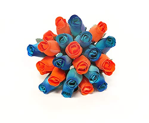 24 Realistic Wooden Roses - Blue and Orange
