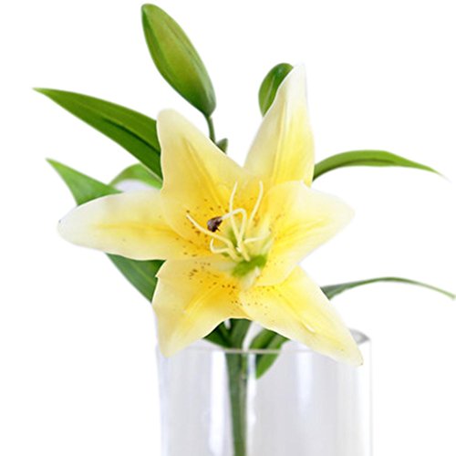 GBSELL 5pcs New Silk Flower Artificial Lilies Bouquet 3 Heads Home Wedding Floral Decor (yellow)