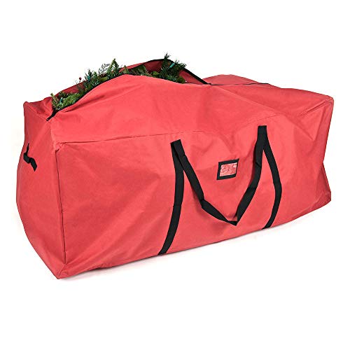 [Red Duffle Bag Tree Storage Bag] - X-Large 9 Foot Christmas Tree Storage Bag for Artificial Trees up to 9 Feet Tall - Durable 300 D Poly-Blend Fabric - ID Tag Holder | Santa's Bags