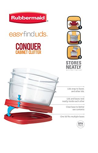 Rubbermaid 7J66 608866900504 Easy Find Lid Square 5-Cup Food Storage Container (Pack of 3), Red