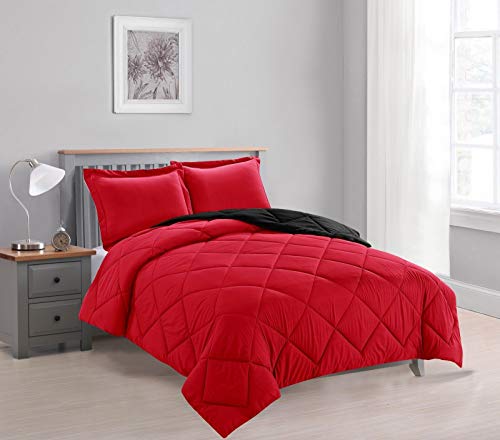 Empire Home Bed in A Bag Reversible Down Alternative All Season Comforter Set with Sheet Set Included !! (Red & Black, Twin)