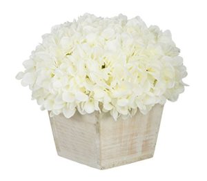 House of Silk Flowers Artificial Hydrangea in White-Washed Wood Cube (White)