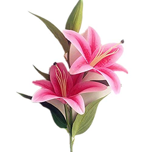 jiumengya 4pcs Real Touch Lily Artificial Simulation Lilies PU Lily Flowers 3 Heads per Piece Wedding Xmas Home Decoration (Pink)