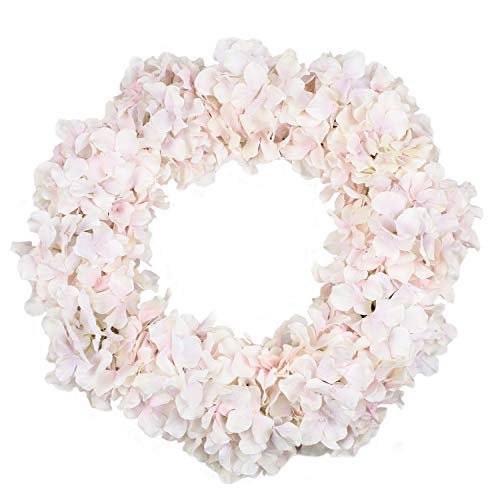 Homcomoda Artificial Flower Wreath 20 Inch Fake Silk Hydrangea Garland Front Door Wreath for Home Wedding Party Decoration (Pink)