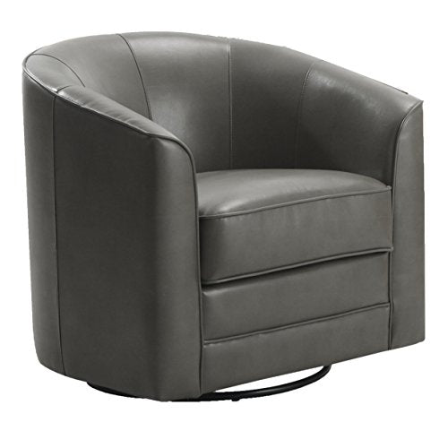 Emerald Home Milo Gray Accent Chair with Faux Leather Upholstery, Welt Trim, And Curved Back