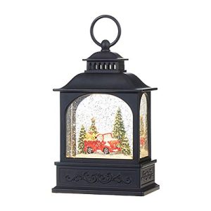 RAZ Imports Dogs in Red Truck Scene Lighted Water Lantern Christmas Snow Globe with Swirling Glitter